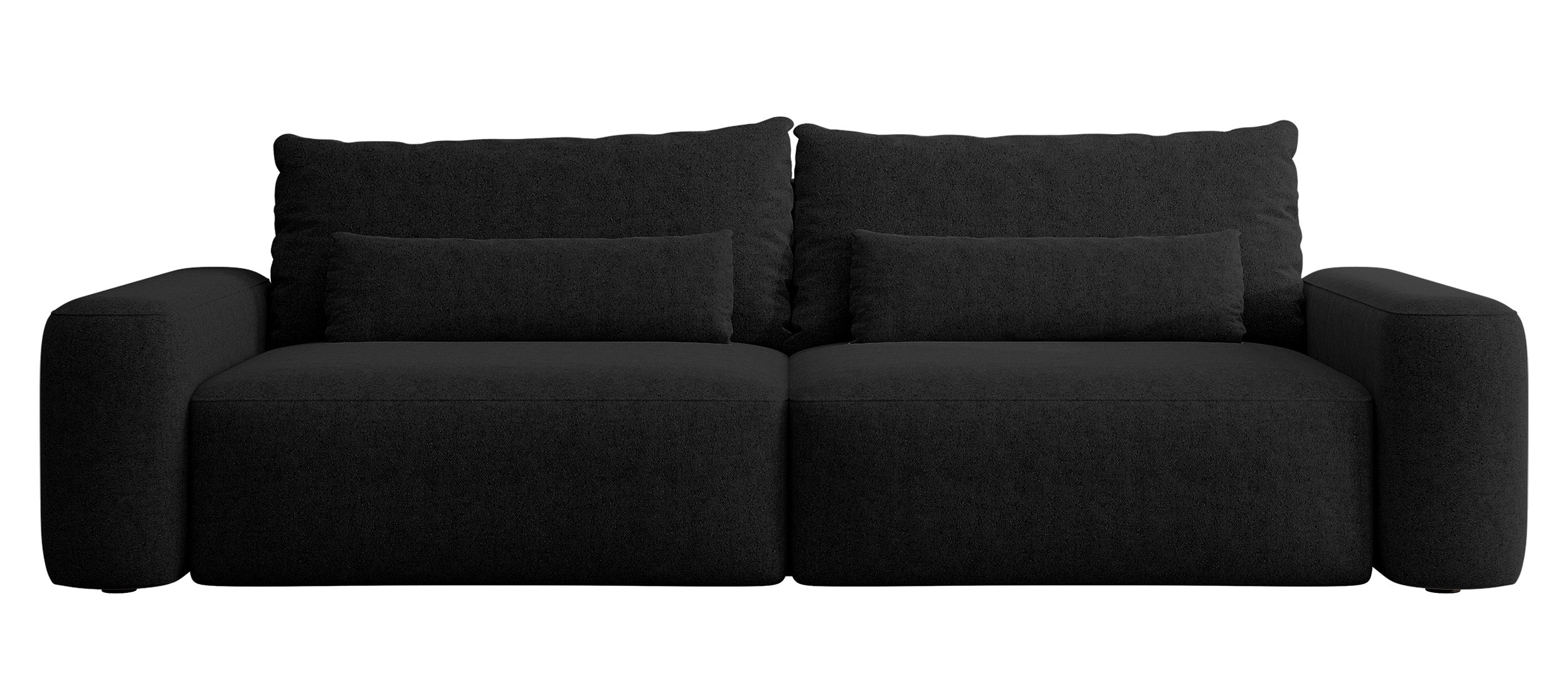 Dreisitziges ausklappbares Sofa Carnos, schwarz, hydrophobes Chenille, schwarze Beine
