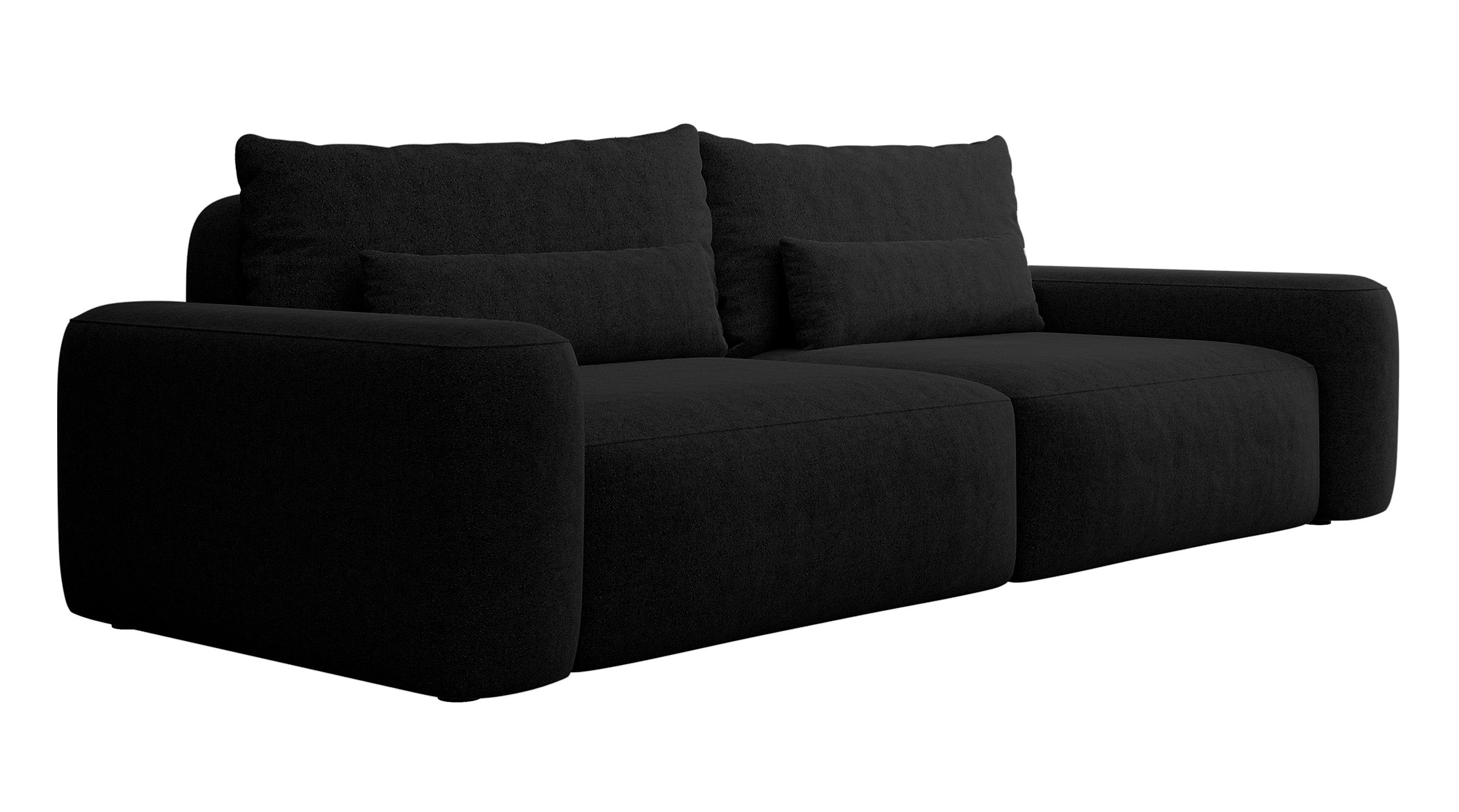 Dreisitziges ausklappbares Sofa Carnos, schwarz, hydrophobes Chenille, schwarze Beine