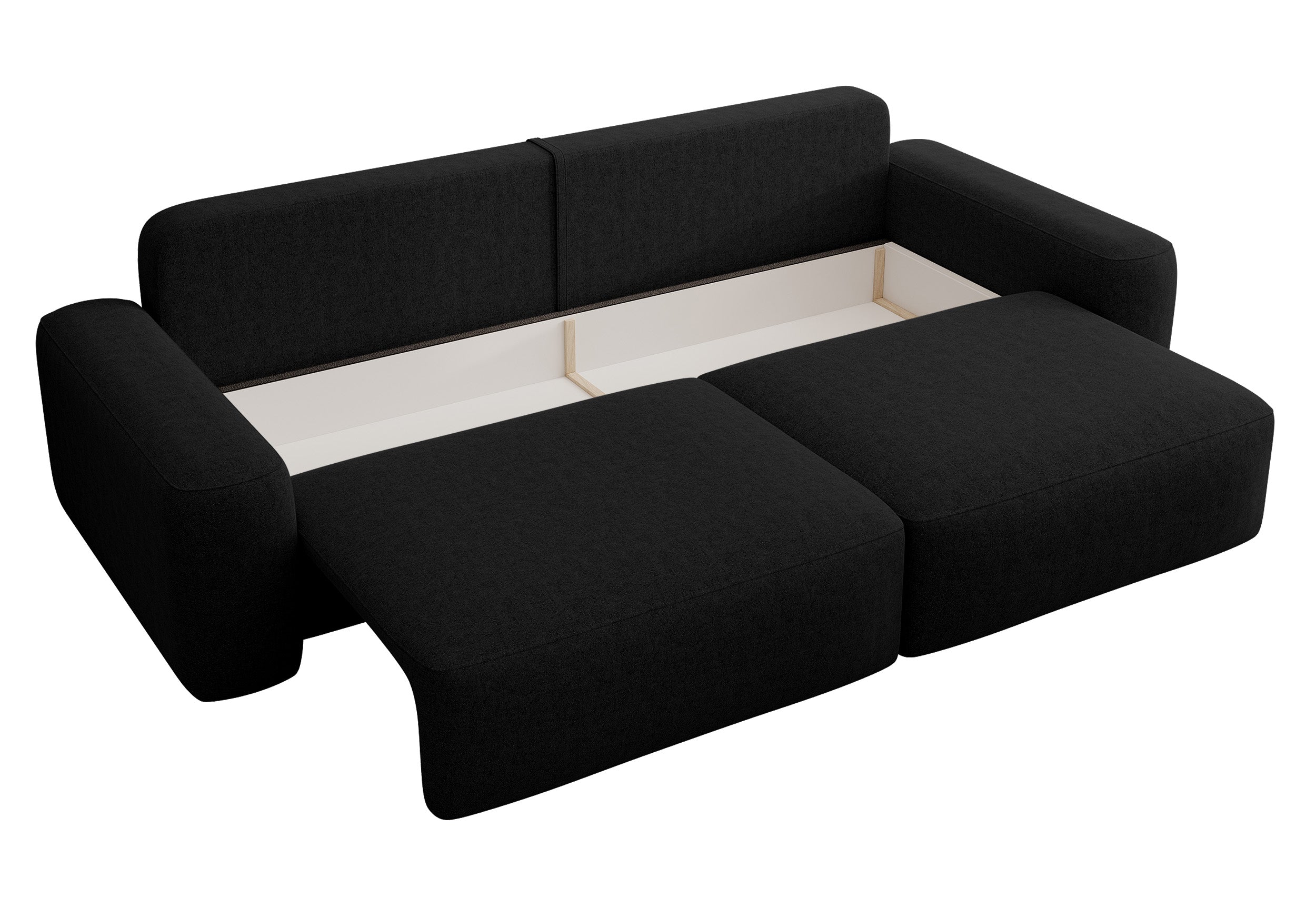 Dreisitziges ausklappbares Sofa Carnos, schwarz, hydrophobes Chenille, schwarze Beine