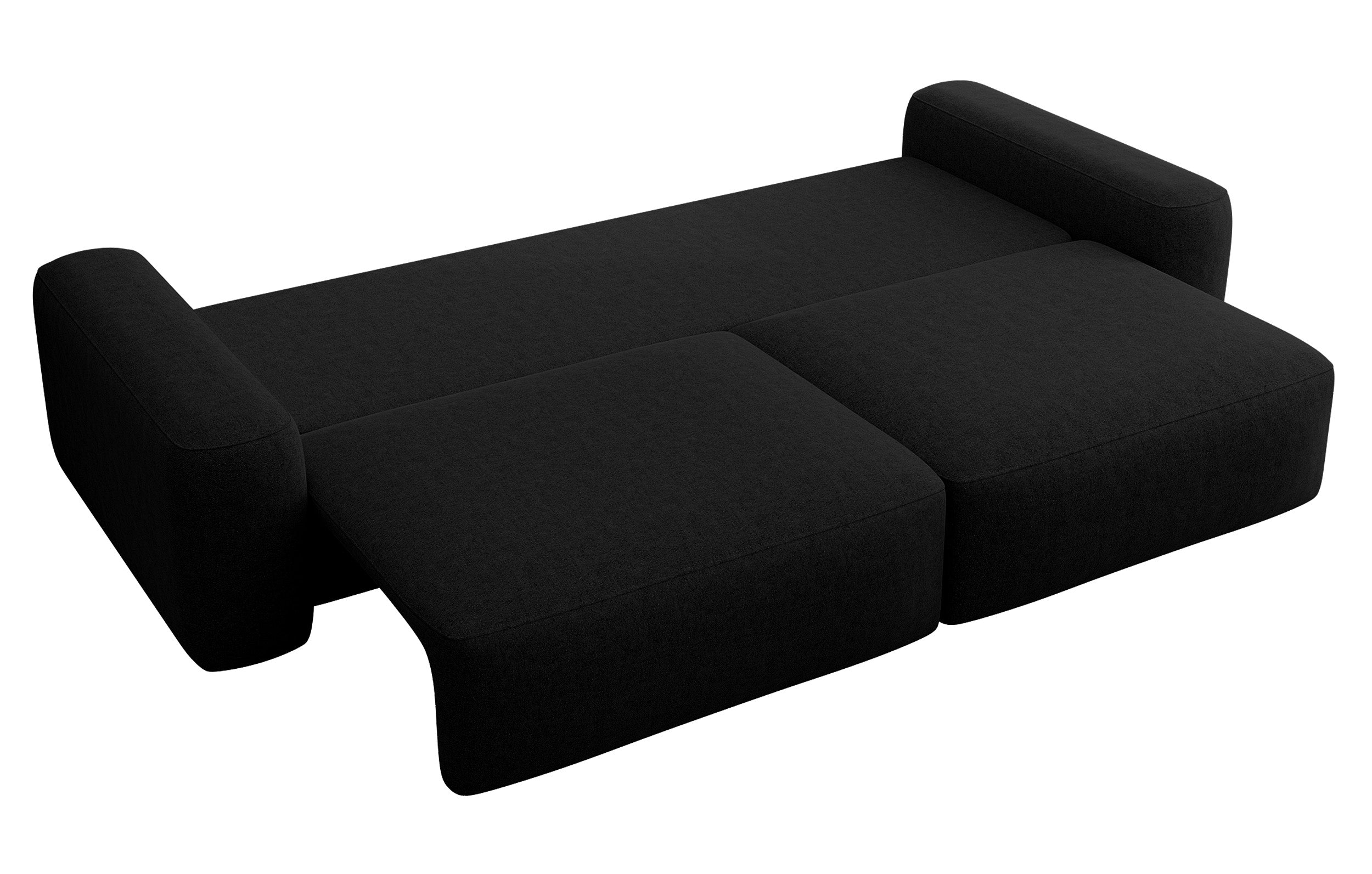 Dreisitziges ausklappbares Sofa Carnos, schwarz, hydrophobes Chenille, schwarze Beine