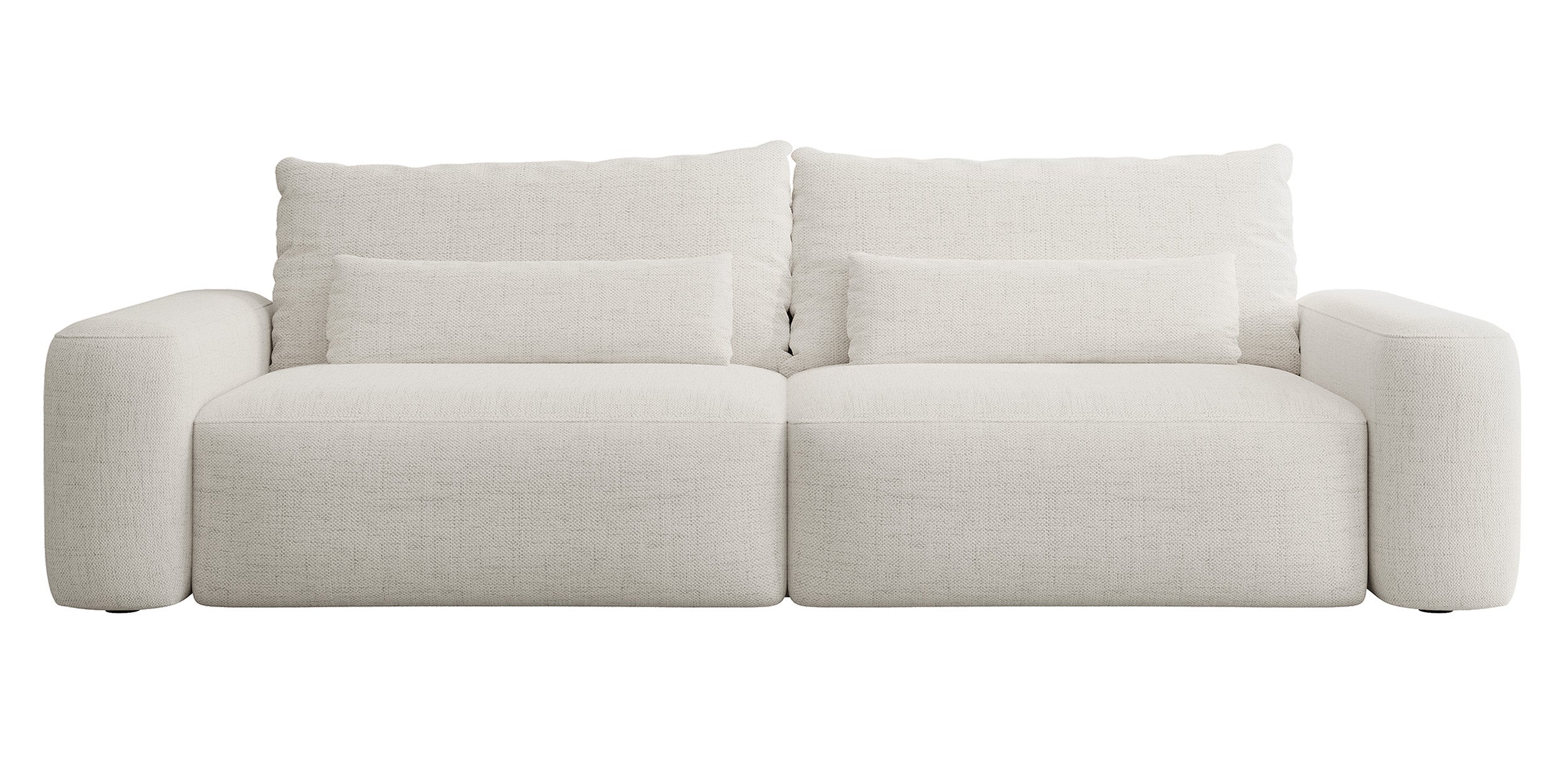 Dreisitziges ausklappbares Sofa Carnos, cremefarben, hydrophober Chenille-Stoff, schwarze Beine