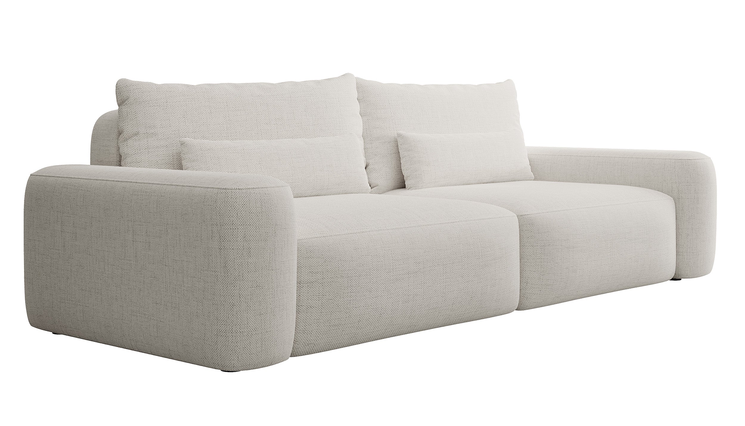 Dreisitziges ausklappbares Sofa Carnos, cremefarben, hydrophober Chenille-Stoff, schwarze Beine