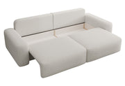 Dreisitziges ausklappbares Sofa Carnos, cremefarben, hydrophober Chenille-Stoff, schwarze Beine