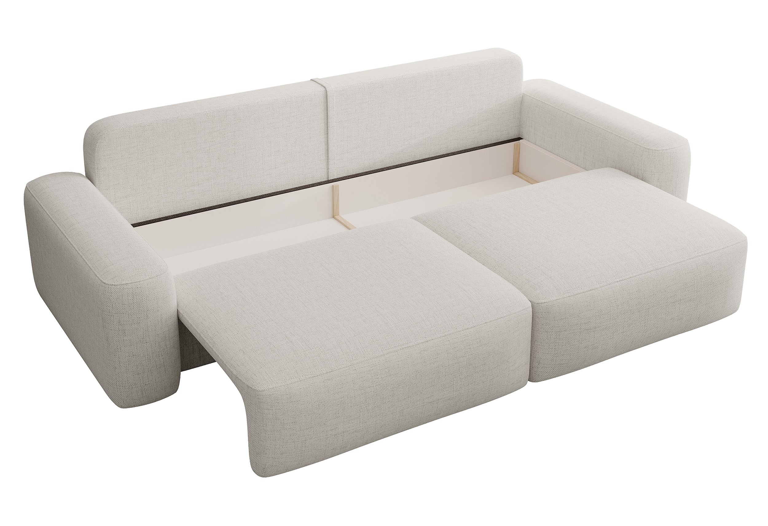 Dreisitziges ausklappbares Sofa Carnos, cremefarben, hydrophober Chenille-Stoff, schwarze Beine
