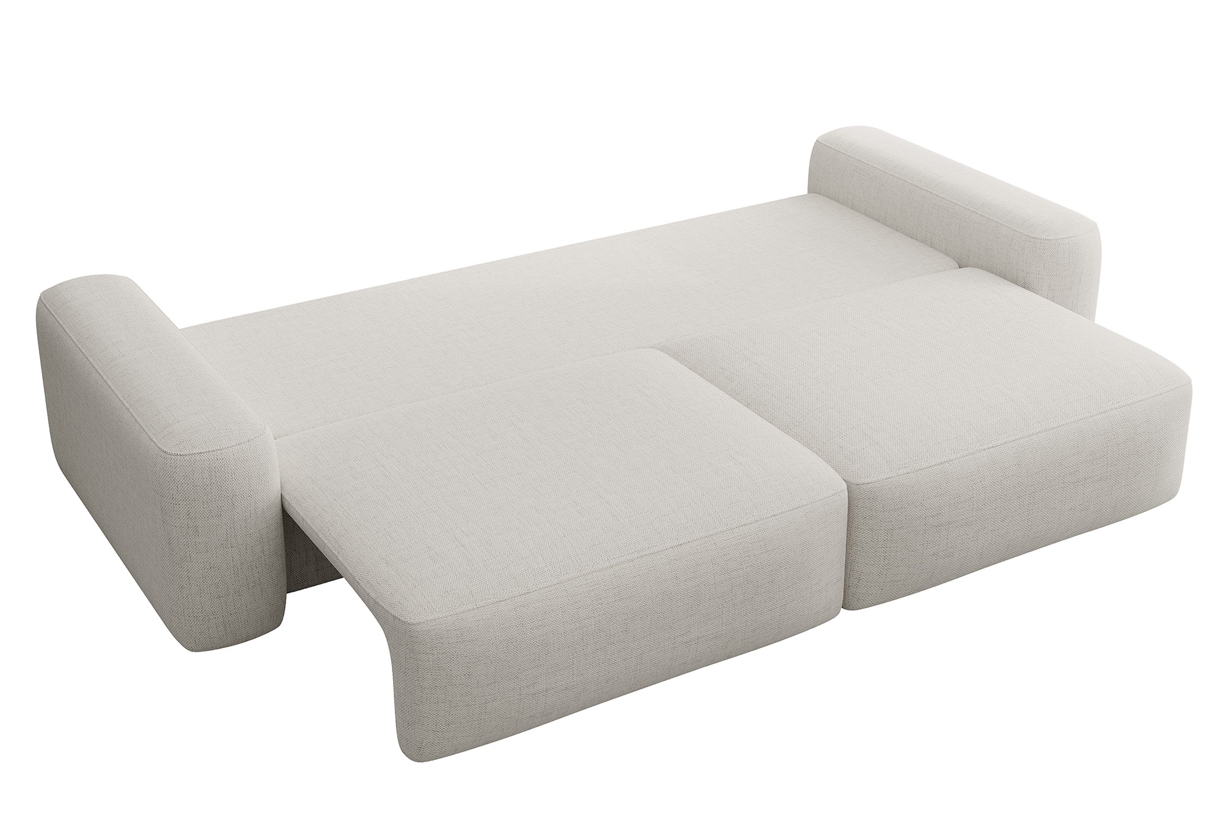 Dreisitziges ausklappbares Sofa Carnos, cremefarben, hydrophober Chenille-Stoff, schwarze Beine