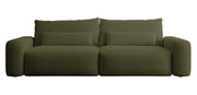 Dreisitziges ausklappbares Sofa Carnos, olivgrüner Chenille-Stoff, hydrophob, schwarze Beine