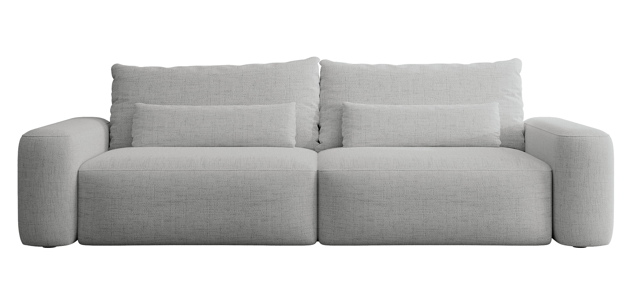 Dreisitziges ausklappbares Sofa Carnos, grauer hydrophober Chenille-Stoff, schwarze Beine