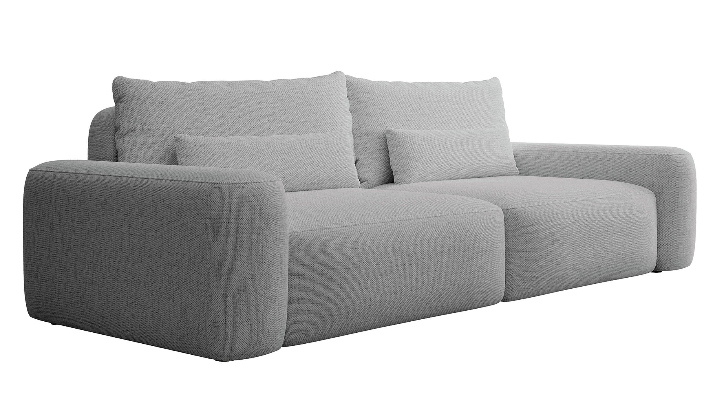 Dreisitziges ausklappbares Sofa Carnos, grauer hydrophober Chenille-Stoff, schwarze Beine