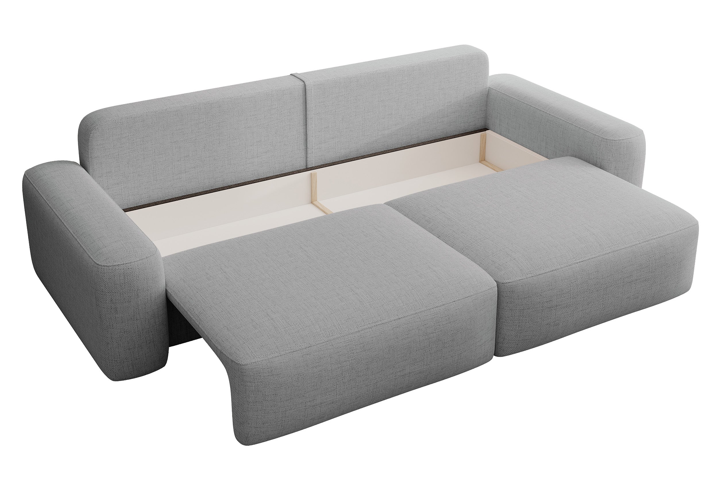 Dreisitziges ausklappbares Sofa Carnos, grauer hydrophober Chenille-Stoff, schwarze Beine