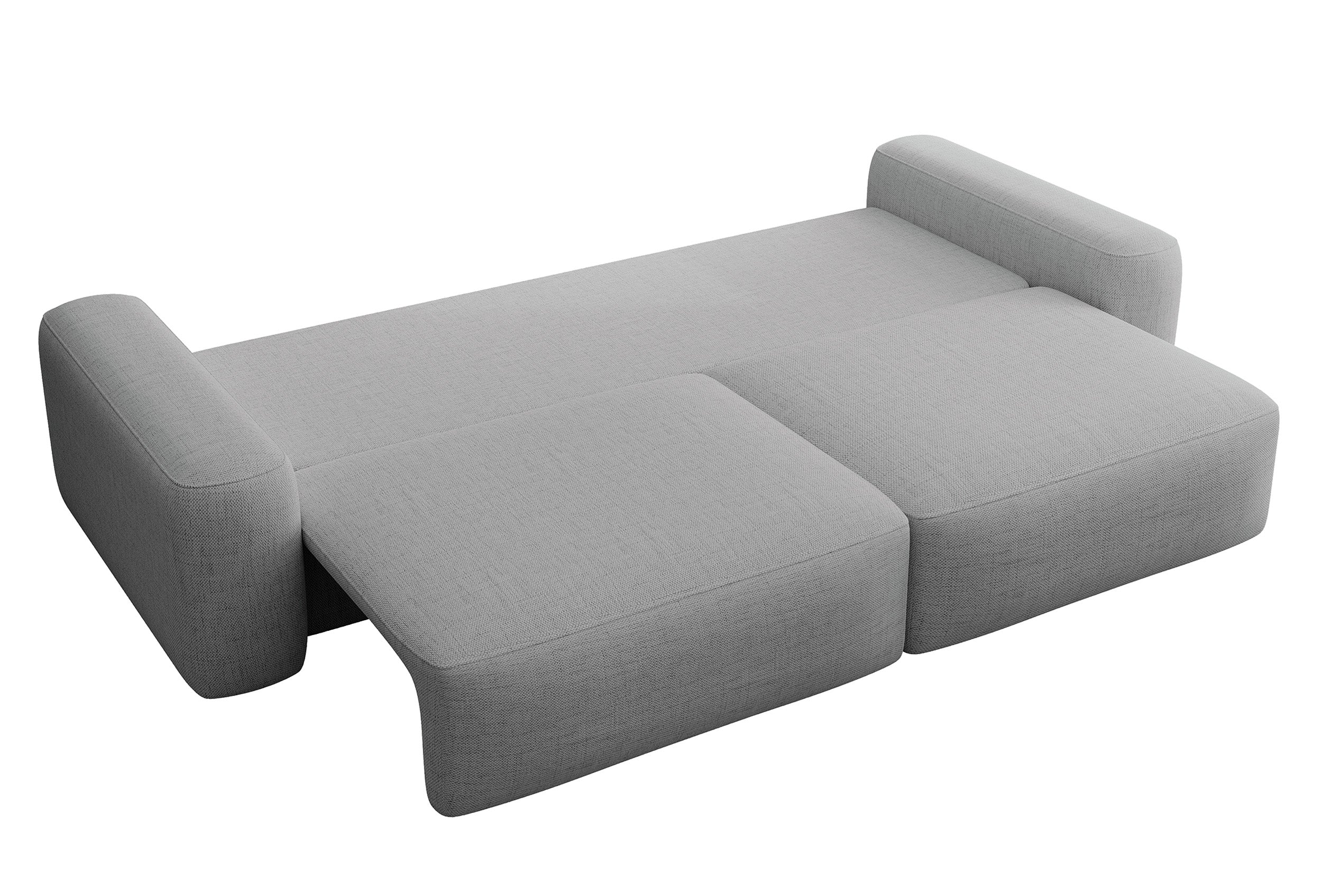 Dreisitziges ausklappbares Sofa Carnos, grauer hydrophober Chenille-Stoff, schwarze Beine