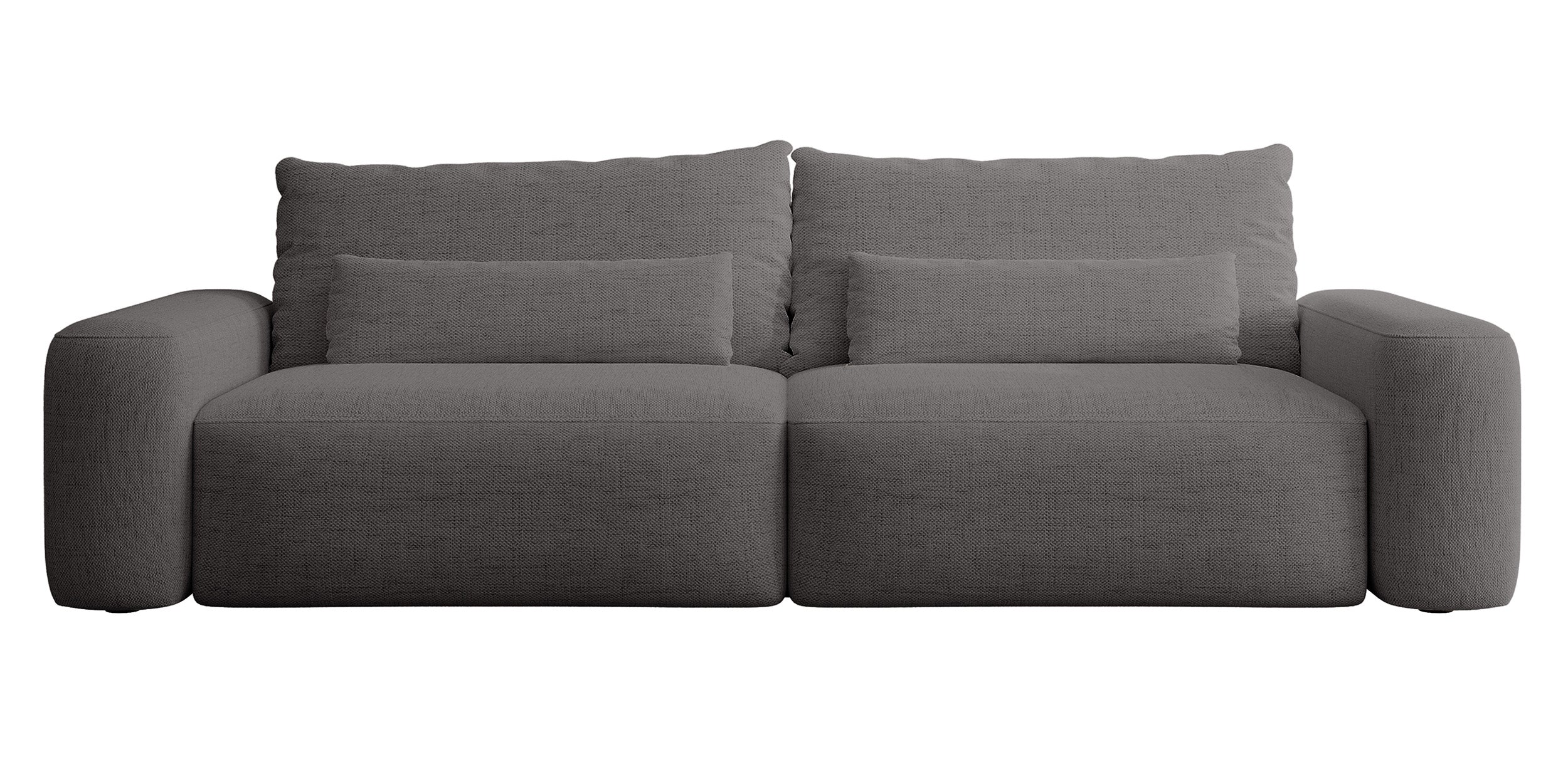 Dreisitziges ausklappbares Sofa Carnos, dunkelgrauer Chenille-Stoff, hydrophob, schwarze Beine