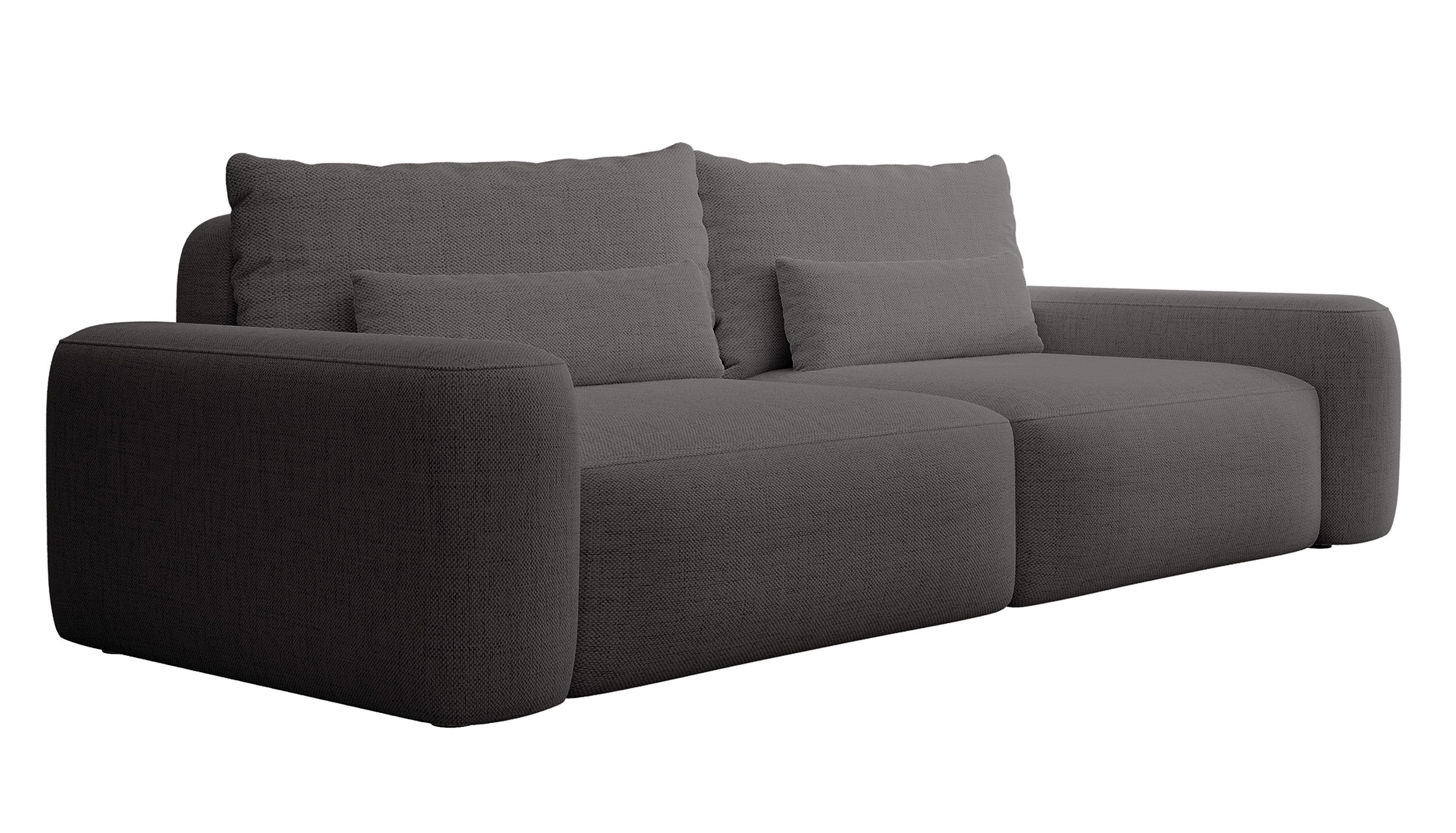 Dreisitziges ausklappbares Sofa Carnos, dunkelgrauer Chenille-Stoff, hydrophob, schwarze Beine