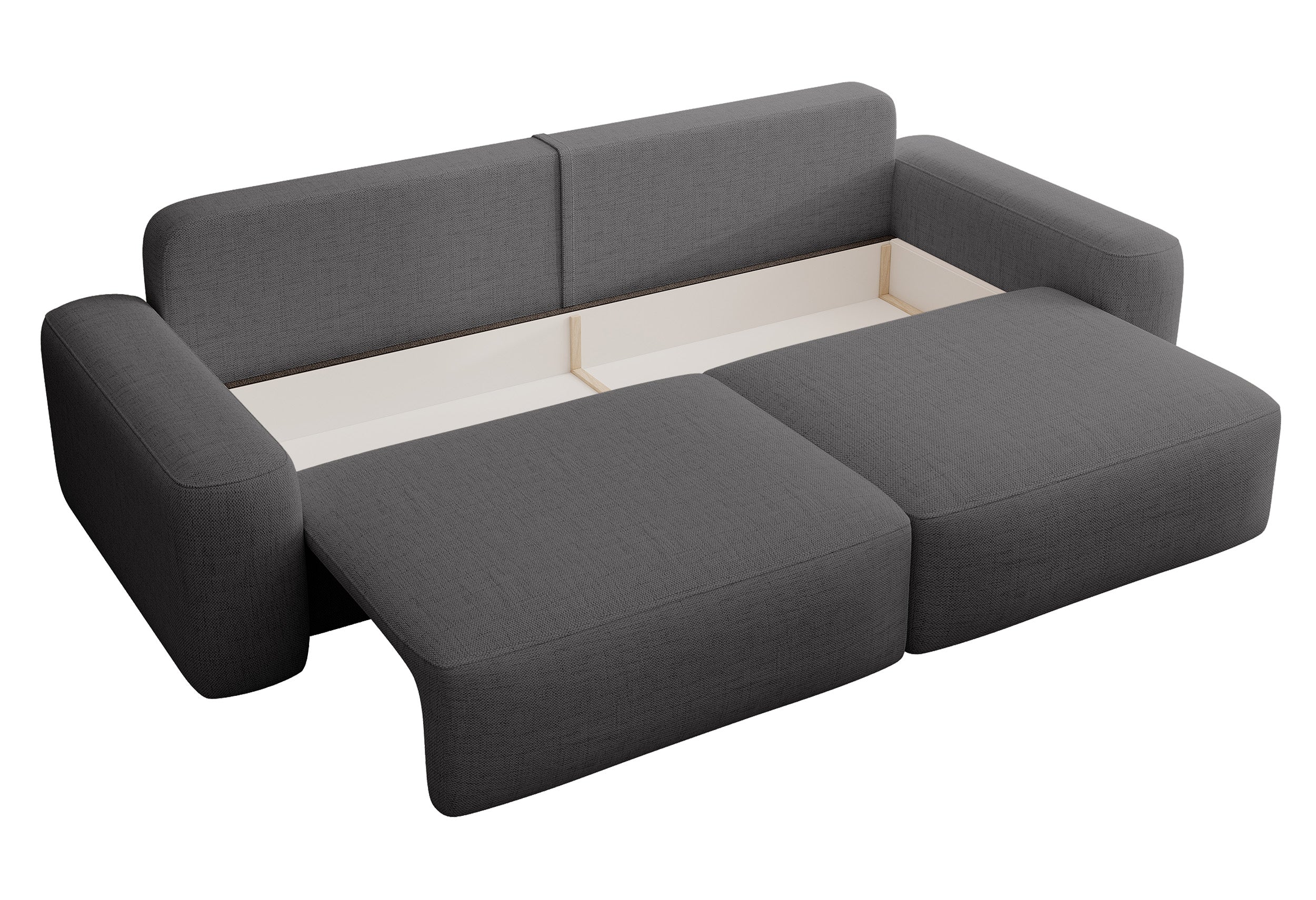 Dreisitziges ausklappbares Sofa Carnos, dunkelgrauer Chenille-Stoff, hydrophob, schwarze Beine