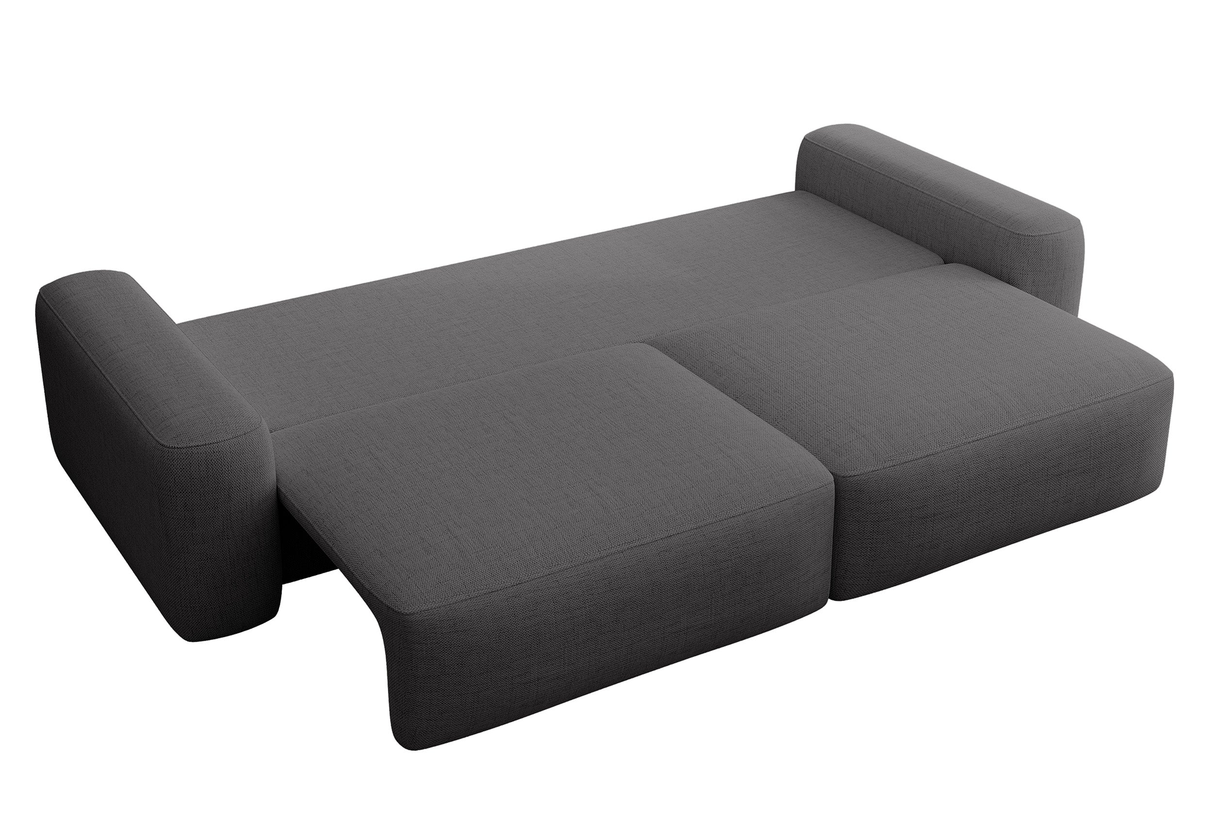 Dreisitziges ausklappbares Sofa Carnos, dunkelgrauer Chenille-Stoff, hydrophob, schwarze Beine