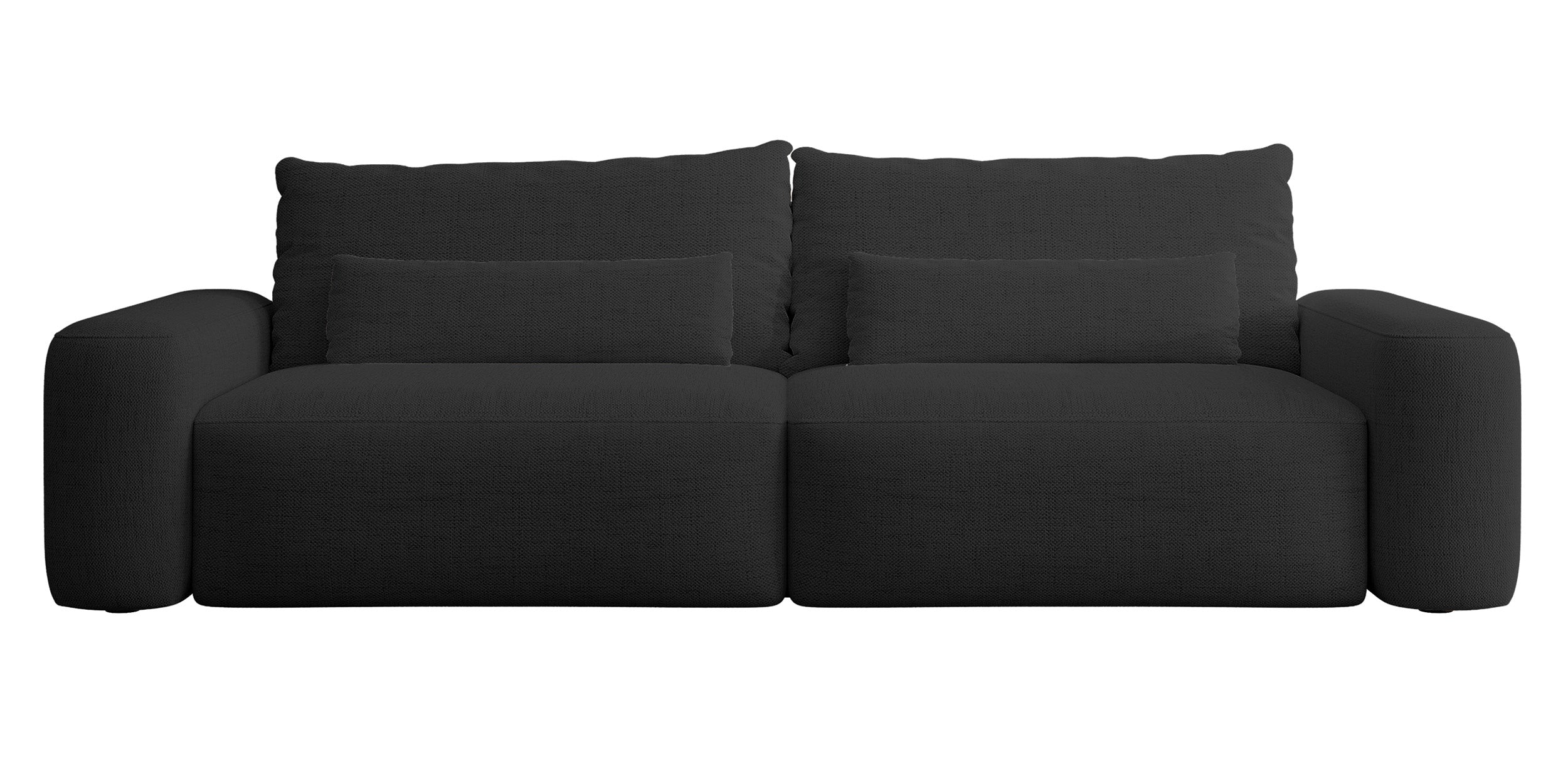 Dreisitziges ausklappbares Sofa Carnos, schwarz, hydrophobes Chenille, schwarze Beine