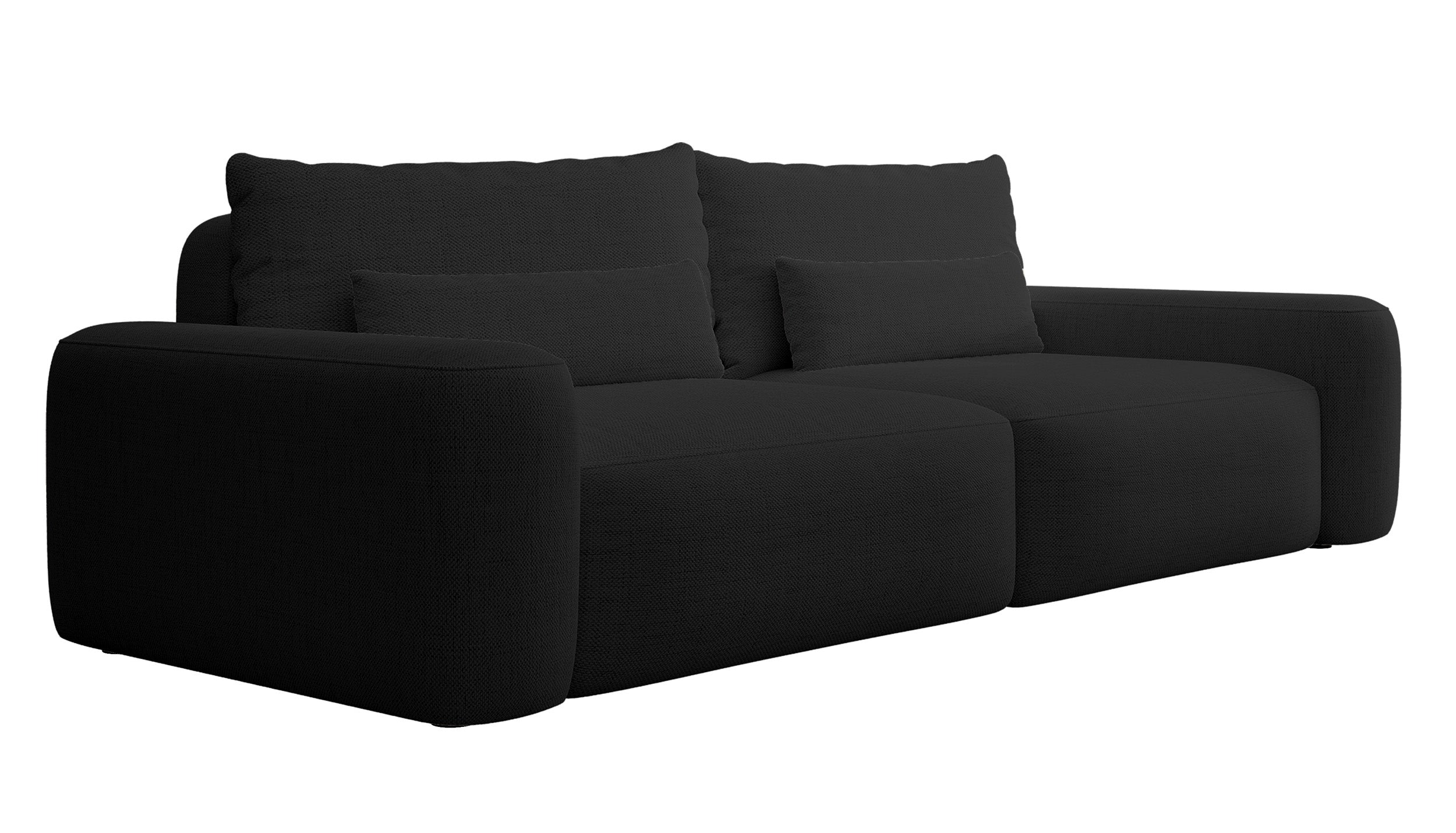 Dreisitziges ausklappbares Sofa Carnos, schwarz, hydrophobes Chenille, schwarze Beine