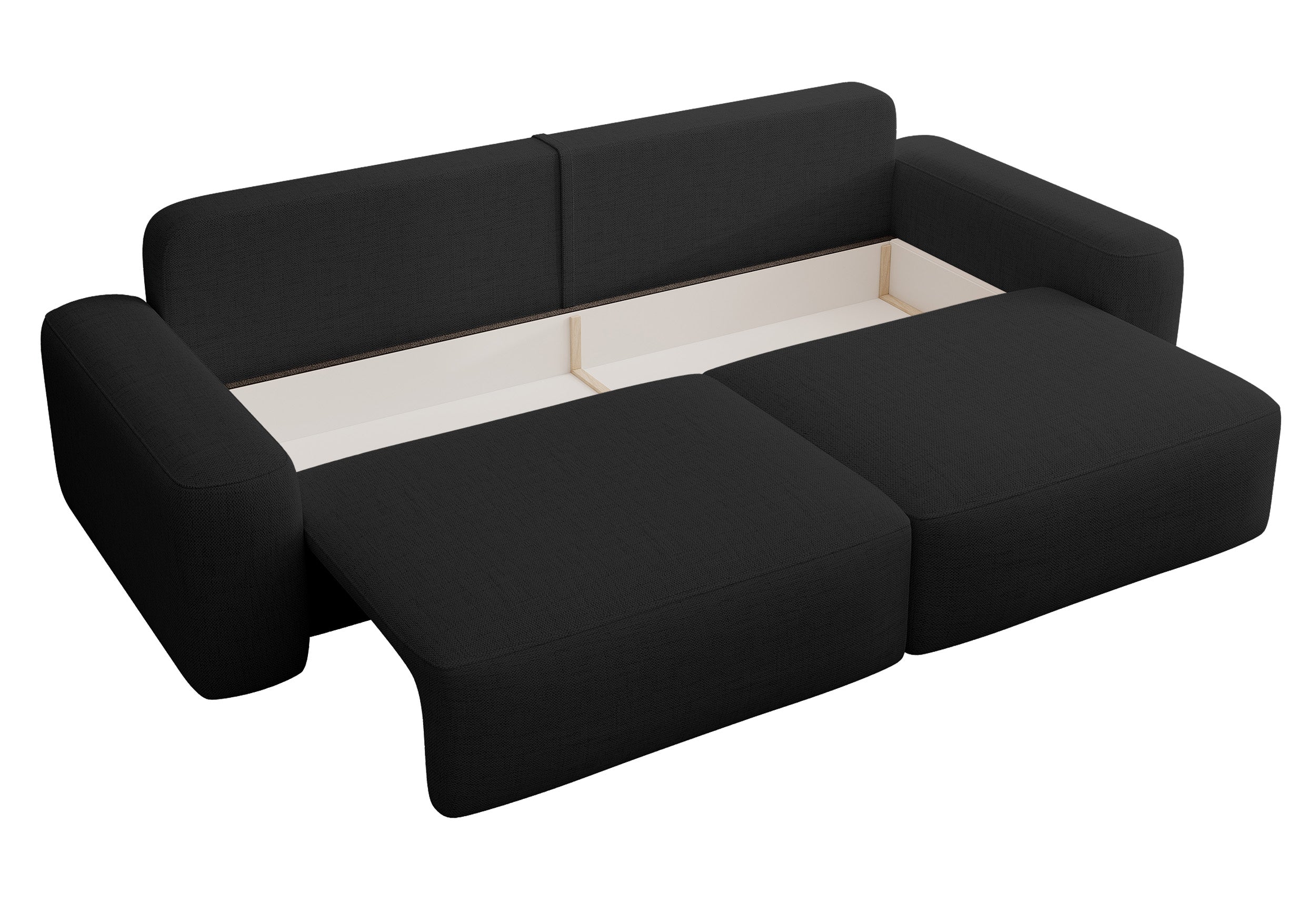 Dreisitziges ausklappbares Sofa Carnos, schwarz, hydrophobes Chenille, schwarze Beine