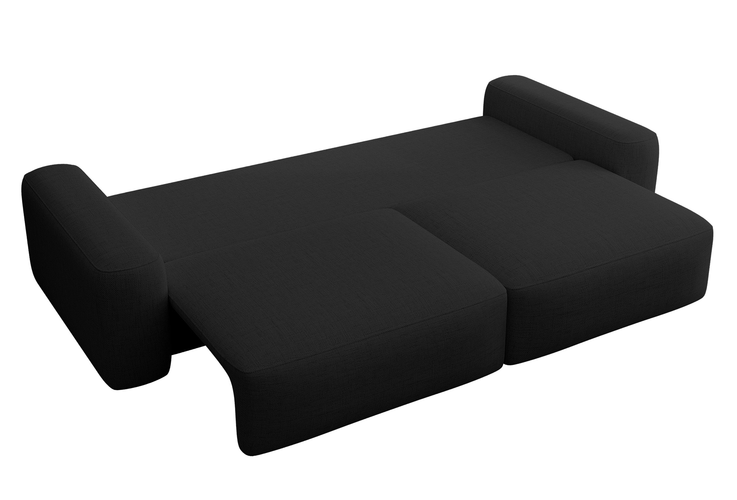 Dreisitziges ausklappbares Sofa Carnos, schwarz, hydrophobes Chenille, schwarze Beine
