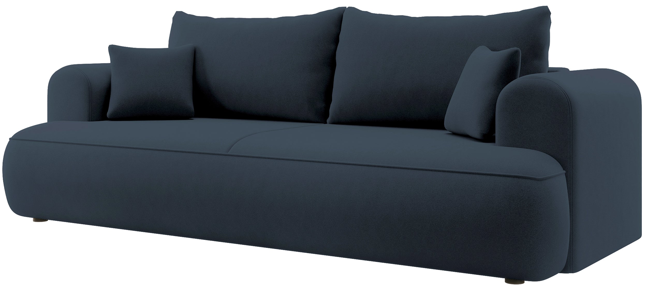 Dreisitziges Schlafsofa Ovo mit Stauraum, marineblauer Velours aus leicht zu reinigendem Stoff