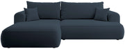 Ecksofa mit Schlaffunktion Ovo, L-förmig, marineblauer Samt mit Stauraum, aus leicht zu reinigendem Stoff, linksseitig
