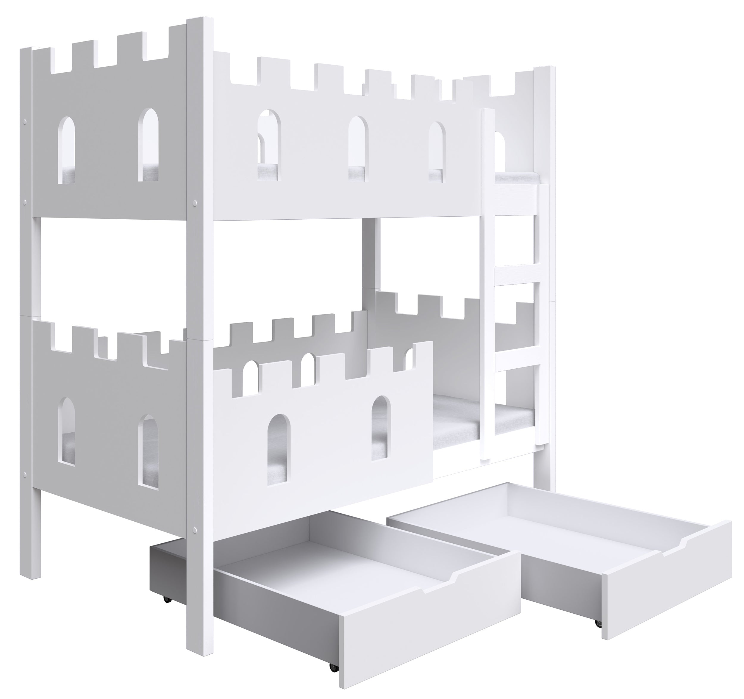 Etagenbett 75x180 cm Castelo mit Matratzen und Schubladen, weiß