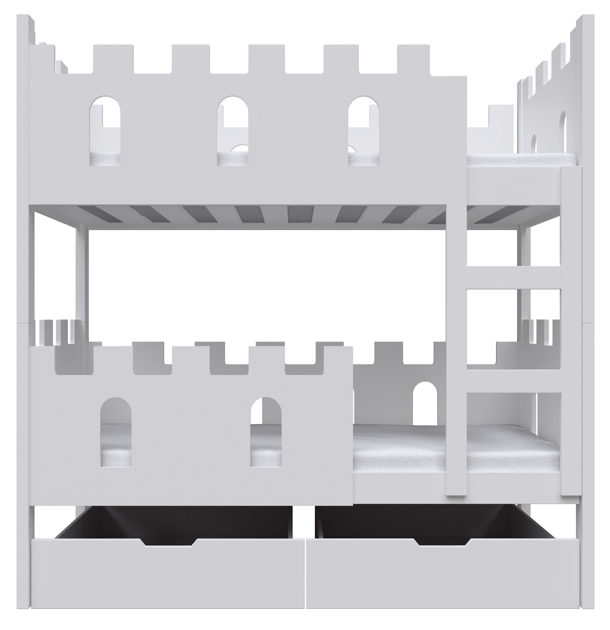 Etagenbett 75x180 cm Castelo mit Matratzen und Schubladen, weiß
