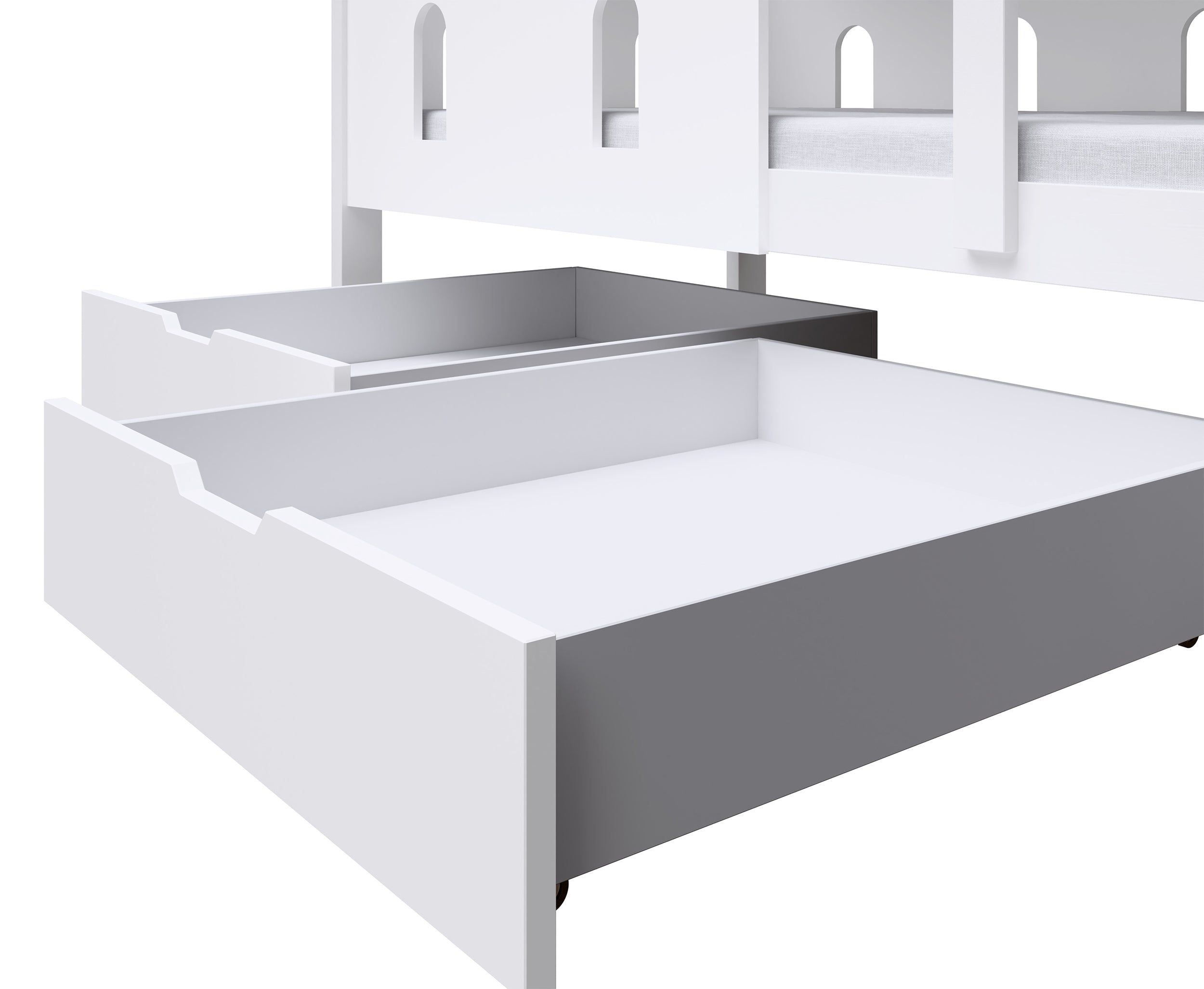 Etagenbett 75x180 cm Castelo mit Matratzen und Schubladen, weiß