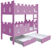 Etagenbett 75x180 cm Castelo mit Schubladen, rosa