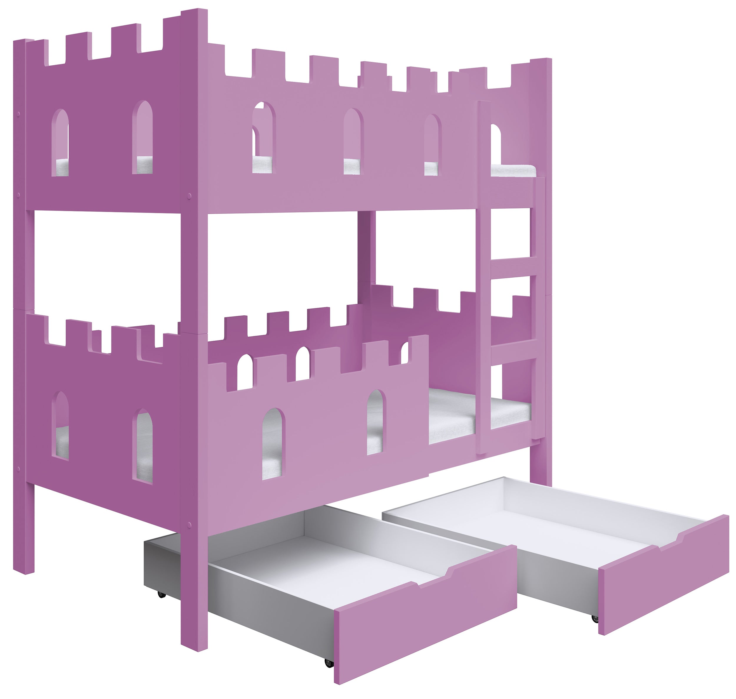 Etagenbett 75x180 cm Castelo mit Schubladen, rosa