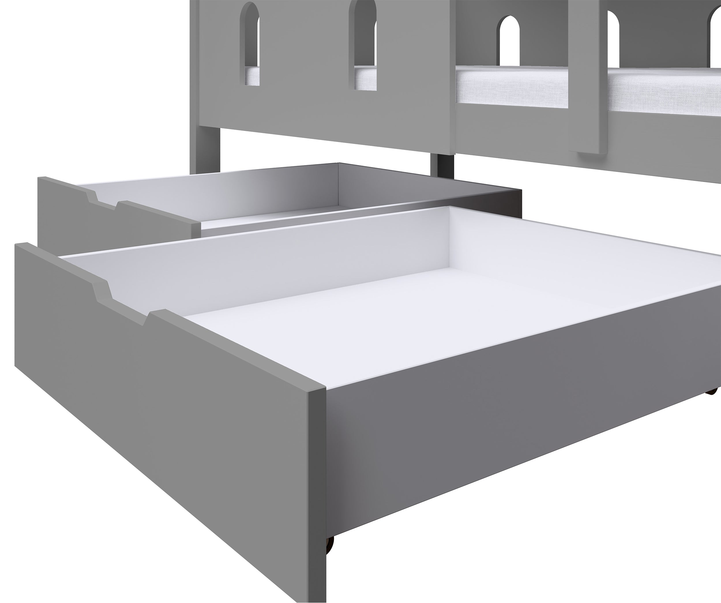 Etagenbett 75x180 cm Castelo mit Schubladen, grau