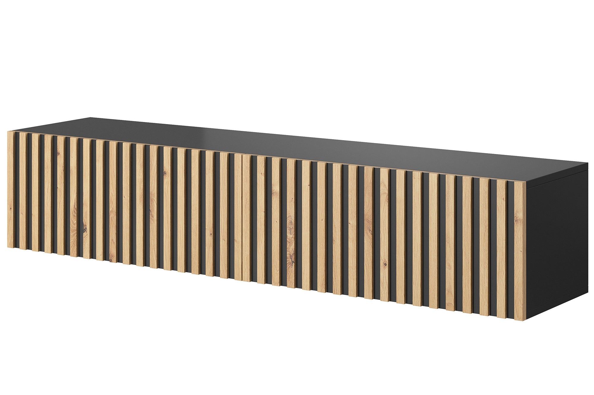 TV-Schrank Telire 138,6 cm schwarz mit lamellenförmiger Front Artisan-Eiche