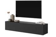 Schwarzer, hängender Veldio TV-Schrank mit gefräster Front, 140 cm