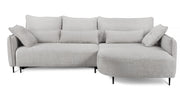 Ecksofa Oblivio mit Schlaffunktion, L-förmig, mit Stauraum, hellgrauer Chenille, rechtsseitig