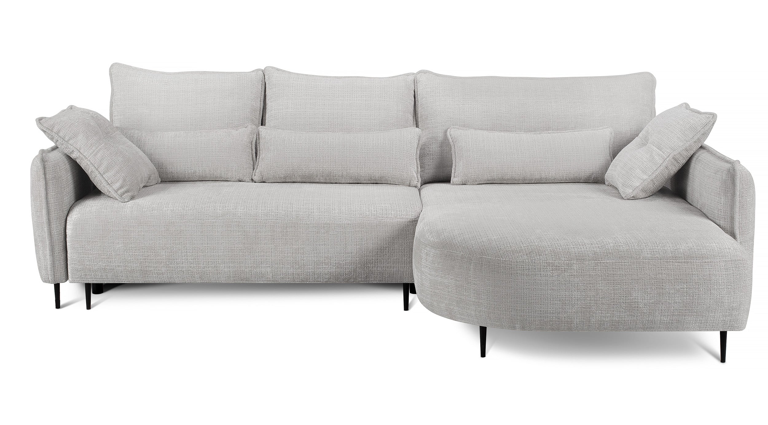 Ecksofa Oblivio mit Schlaffunktion, L-förmig, mit Stauraum, hellgrauer Chenille, rechtsseitig
