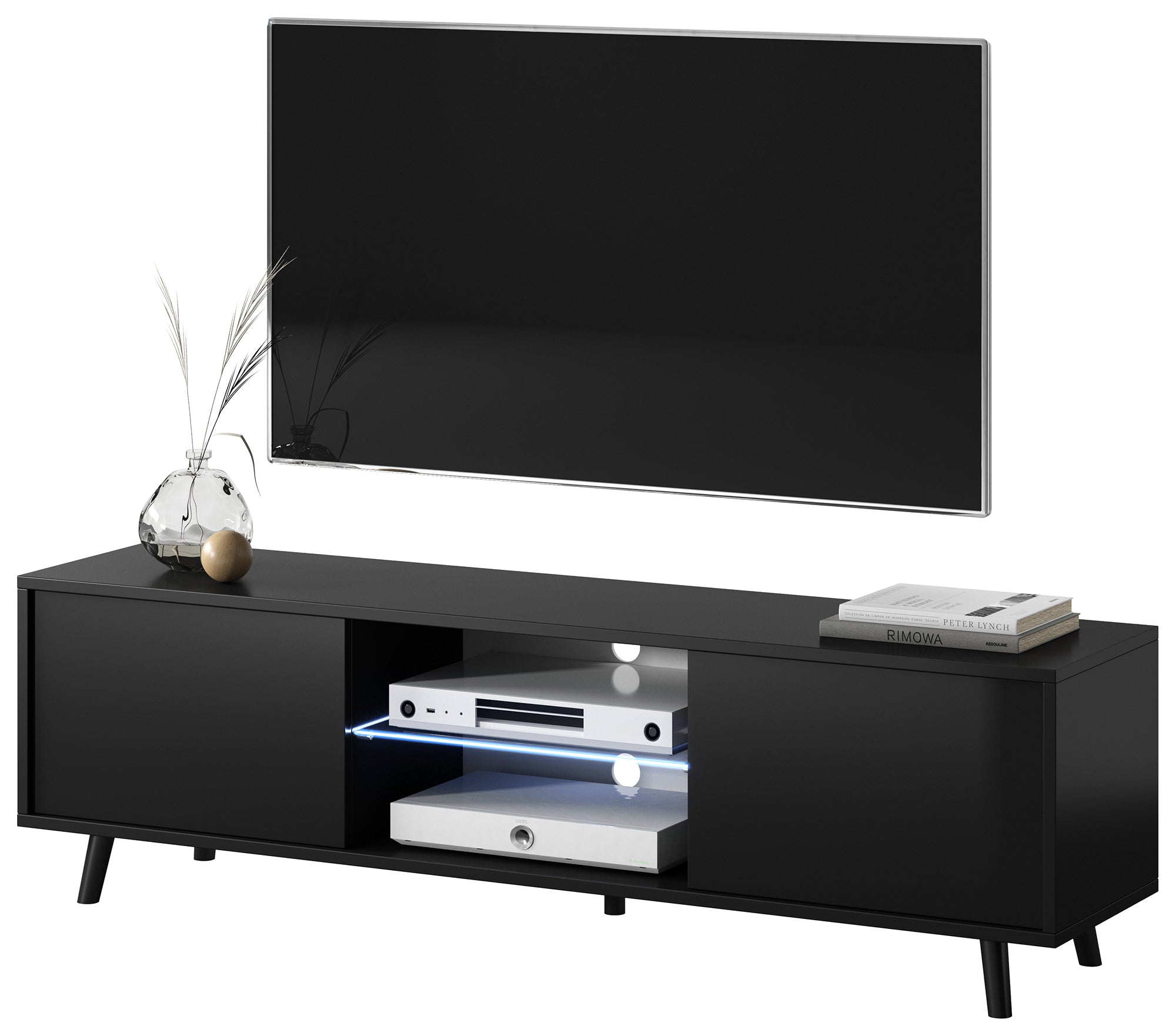 TV-Schrank Lefyr 140 cm Matt Schwarz / Hochglanz Schwarz