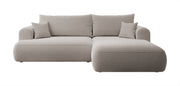 Ecksofa mit Schlaffunktion Ovo, L-förmig, dunkelbeige mit Stauraum, Bouclé, rechtsseitig
