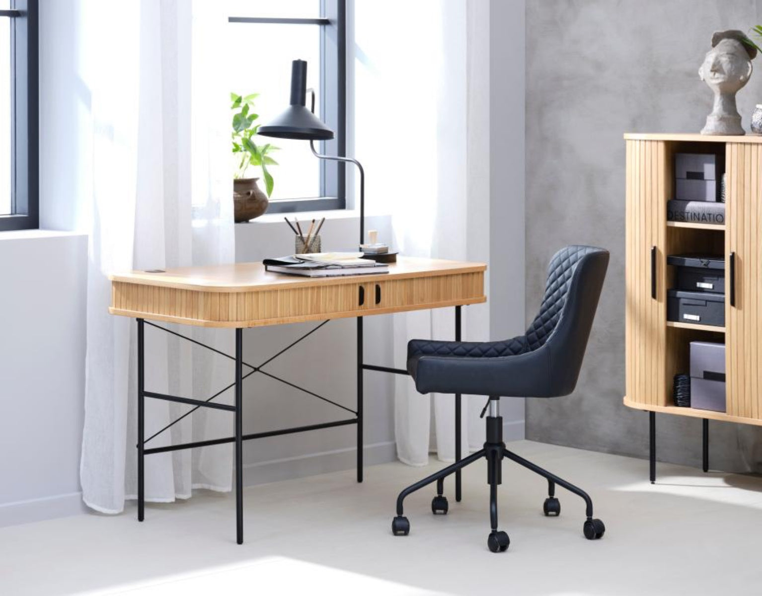 Schreibtisch Gativel 120x60 cm Lamellen Eiche natur