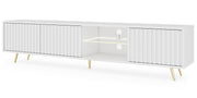TV-Schrank Bello mit Lamellenfronten, 175 cm, weiß mit LED und goldenen Beinen