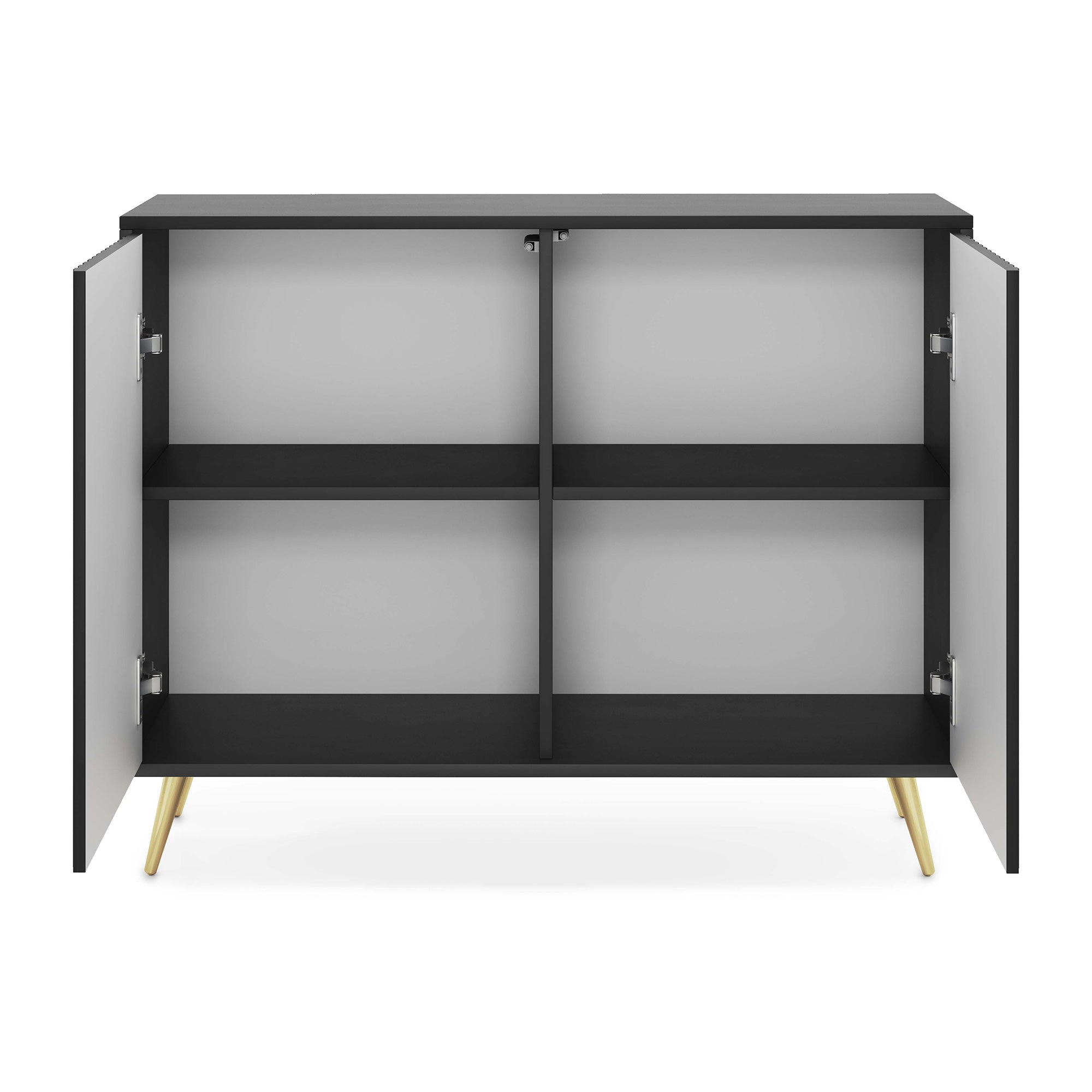 Kommode Bello mit Lamellenfronten 104 cm schwarz mit goldenen Beinen
