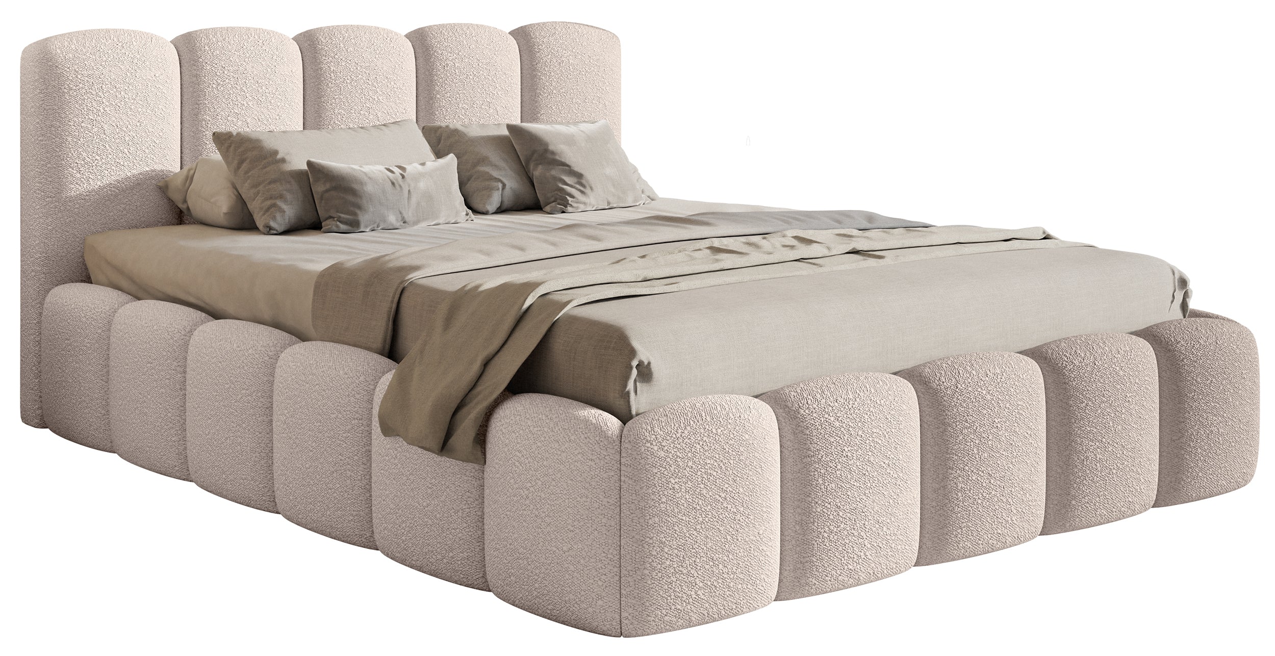 Polsterbett 160x200 cm Cloudy II mit Stauraum, hellbeige Bouclé, Metallrahmen