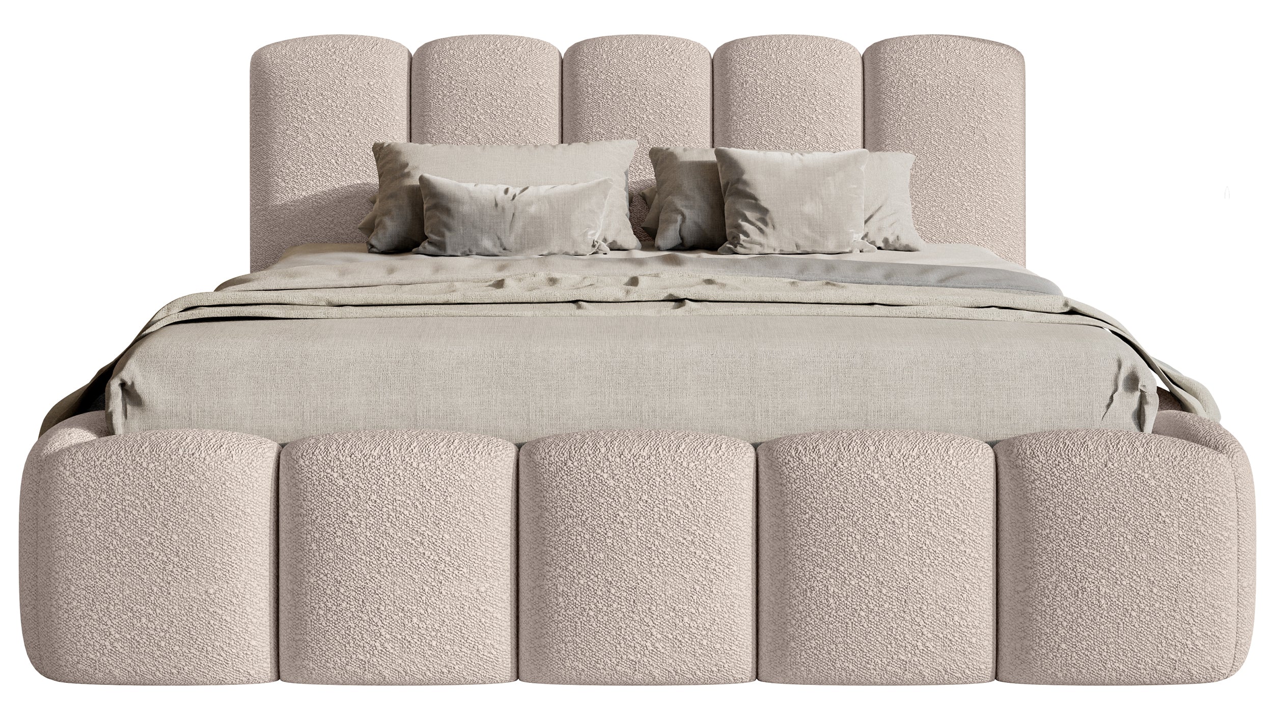 Polsterbett 180x200 cm Cloudy II mit Stauraum, hellbeige Bouclé, Metallrahmen