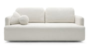 Dreisitziges ausklappbares Sofa Lambina mit Stauraum, cremefarbenes Bouclé
