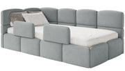 Jugendbett 120x200 cm Cloudy linksseitig mit Matratze, Stauraum und Geländern, grauer Velours, wasserabweisend und leicht zu reinigen