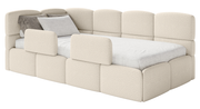 Jugendbett 90x200 cm Cloudy linksseitig mit Matratze, Stauraum und hellbeigen Bouclé-Gittern