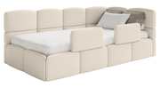 Jugendbett 90x200 cm Cloudy rechtsseitig mit Stauraum und hellbeigen Bouclé-Gittern