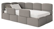 Jugendbett 90x200 cm Cloudy linksseitig mit Stauraum und Geländern, graues Bouclé