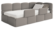 Jugendbett 90x200 cm Cloudy rechtsseitig mit Stauraum und grauen Bouclé-Gittern