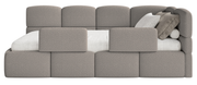 Jugendbett 90x200 cm Cloudy rechtsseitig mit Matratze und Stauraum, grauer Bouclé-Bezug