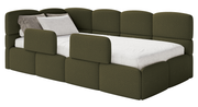 Jugendbett 90x200 cm Cloudy linksseitig mit Stauraum und Olivgrünen Bouclé-Gittern