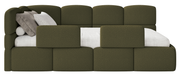 Jugendbett 90x200 cm Cloudy linksseitig mit Stauraum olivgrüner Bouclé-Bezug